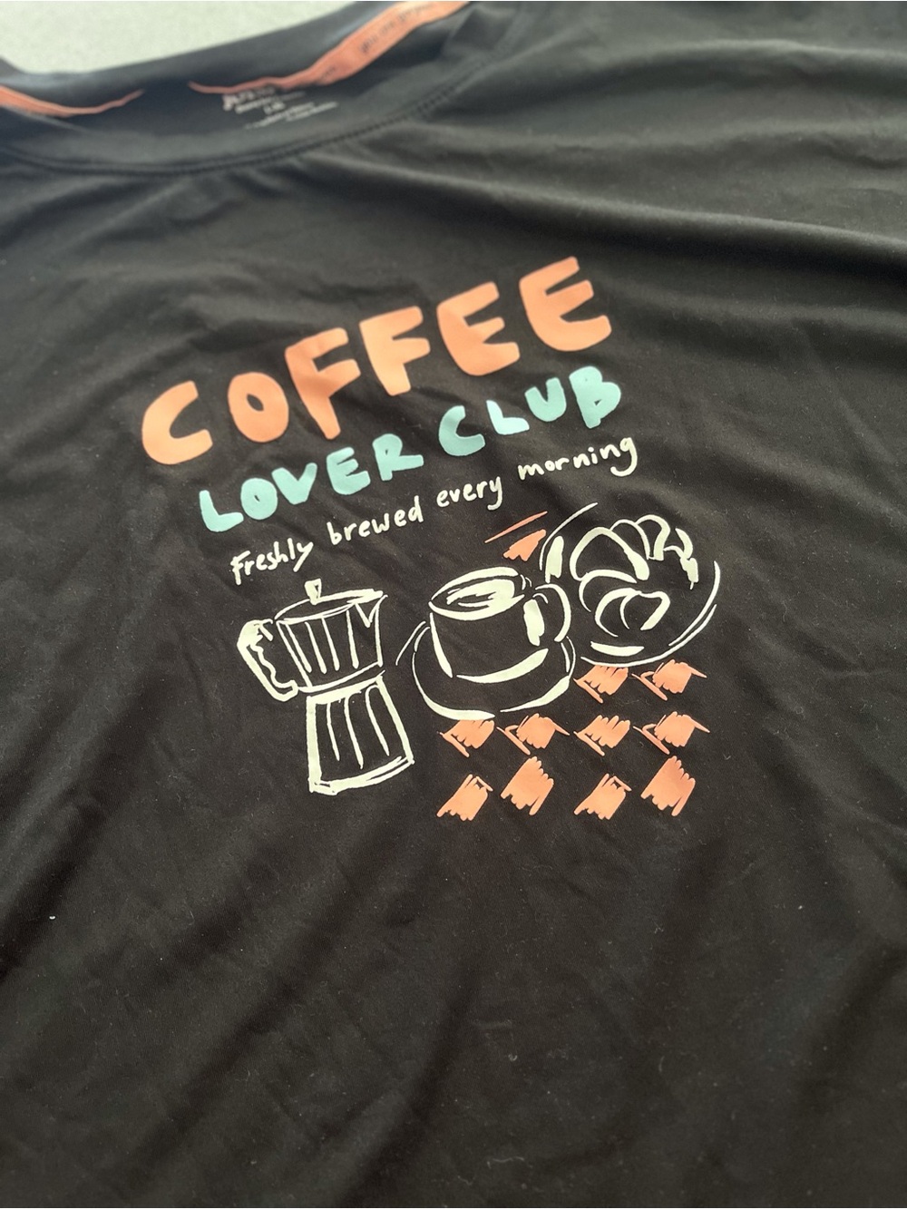 Joyspun Coffee Lover Club Graphic Sleep Shirt- Black with Coral & Mint Size L-XL